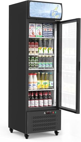 PrecisionAuto Commercial Display Beverage Fridge with Glass Door 11.3 Cu.Ft/320L Merchandiser Refrigerators with 4 Adjustable Shelves Lightbox for Home Restaurant Office Grocery Stores, Black