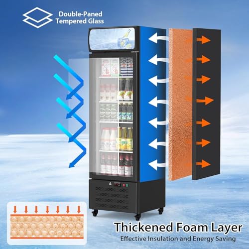 PrecisionAuto Commercial Display Beverage Fridge with Glass Door 11.3 Cu.Ft/320L Merchandiser Refrigerators with 4 Adjustable Shelves Lightbox for Home Restaurant Office Grocery Stores, Black