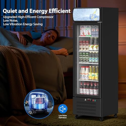 PrecisionAuto Commercial Display Beverage Fridge with Glass Door 11.3 Cu.Ft/320L Merchandiser Refrigerators with 4 Adjustable Shelves Lightbox for Home Restaurant Office Grocery Stores, Black