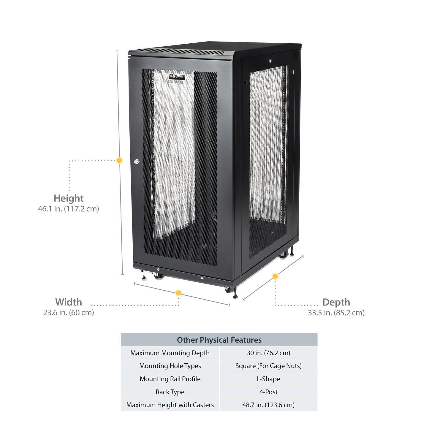 StarTech.com 4-Post 24U Server Rack Cabinet, 19" Data Rack Cabinet for IT / Network Equipment, with Adjustable Mounting Rails