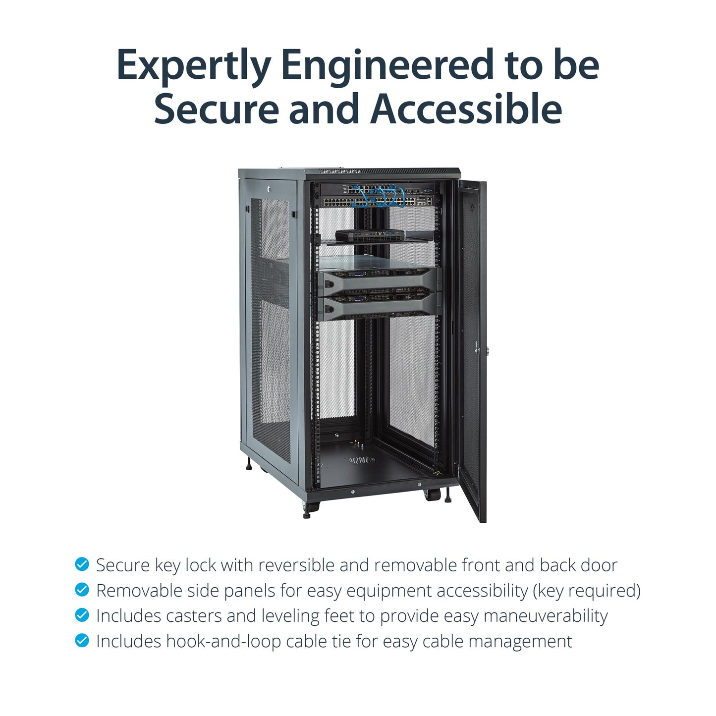 StarTech.com 4-Post 24U Server Rack Cabinet, 19" Data Rack Cabinet for IT / Network Equipment, with Adjustable Mounting Rails