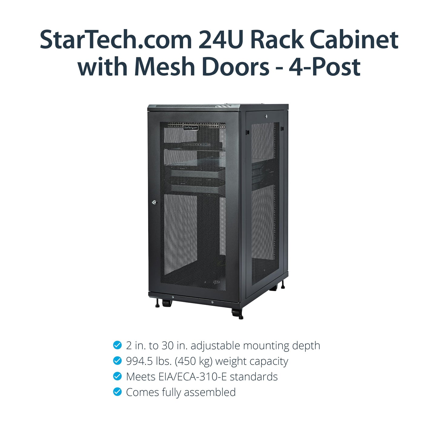 StarTech.com 4-Post 24U Server Rack Cabinet, 19" Data Rack Cabinet for IT / Network Equipment, with Adjustable Mounting Rails