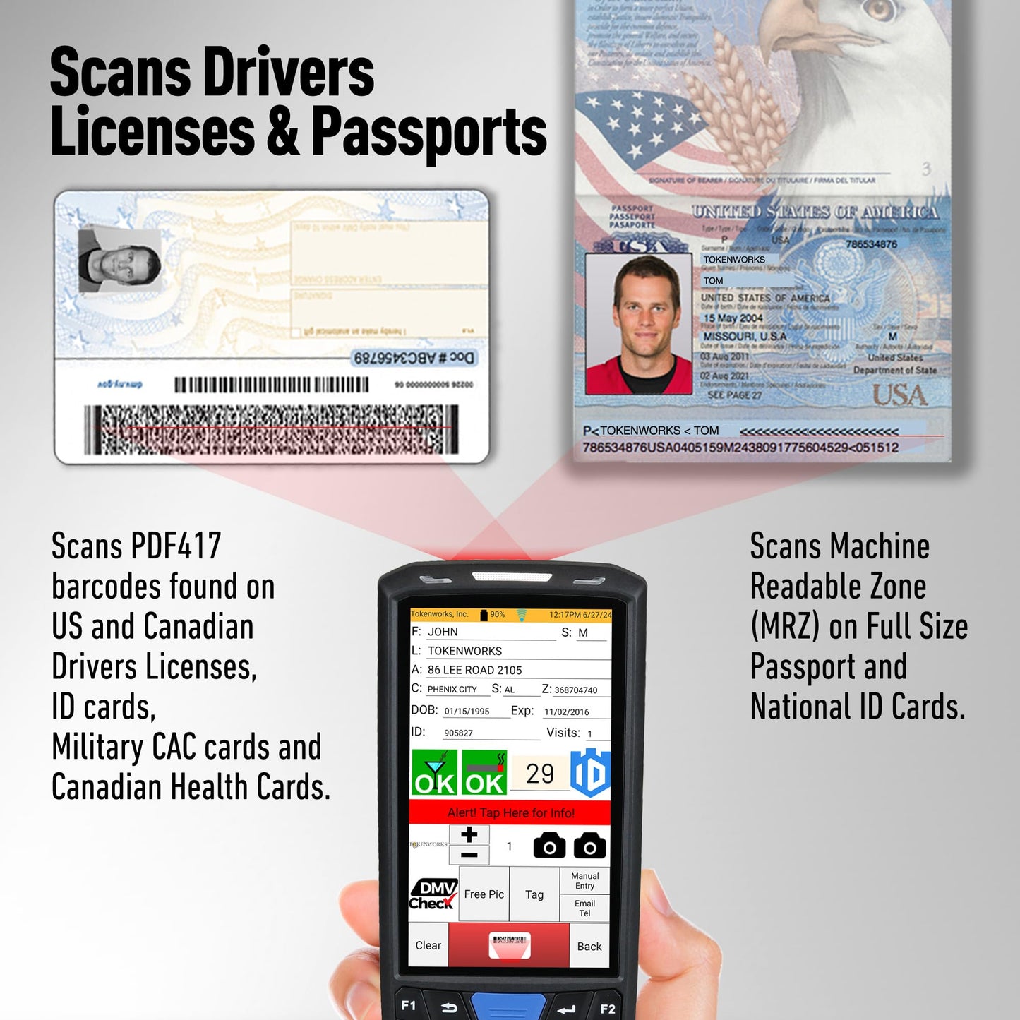 IDVisor Smart V2 ID Scanner - Drivers License and Passport Age Verification & Customer Management + Charger Cradle, Hand Strap & more.